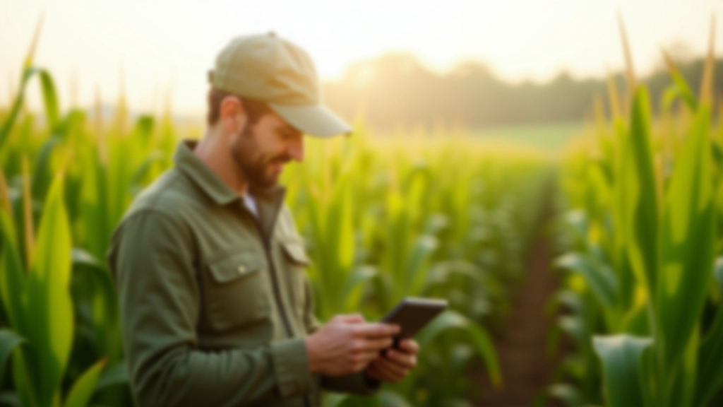 Uzņēmējs ar planšetdatoru stāv lauka vidū, pārskatot drona uzņemtos datus par kultūraugu stāvokli